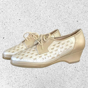 Fazan Two Tone Oxford Wedge Heel All Leather Spectator Shoes Women’s Sz. 7